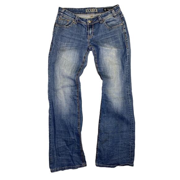 Rock And Roll Jeans Womens 30x34 (32x33) Blue Western Mid Rise Riding Bootcut - Picture 1 of 9